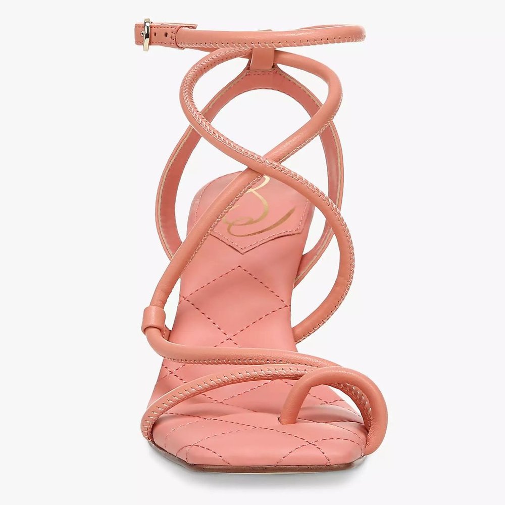 SAM EDELMAN Maven Strappy Heeled Square Toe SANDALS Size 8.5 Clay Pink Leather - Picture 4 of 11